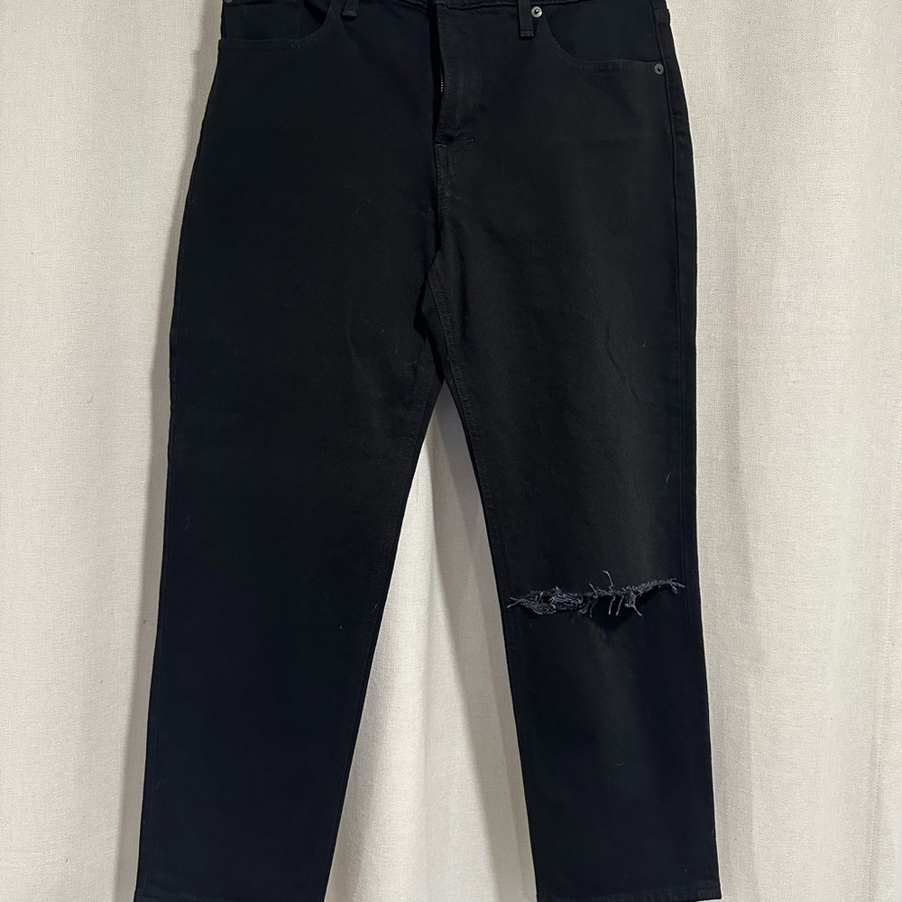 Lucky Brand Black Boyfriend Jeans with Distressed Knee
